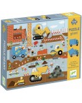 Образователен пъзел с движещи се части Djeco - Строителни машини, 17 части