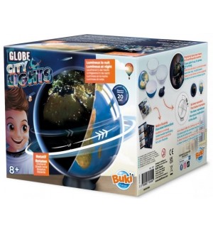 Образователна играчка Buki France - Светещ въртящ се глобус 2 в 1, 20 cm