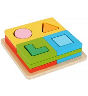Образователна играчка Tooky Toy - Дървен сортер, Multi-shape