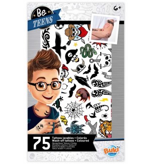 Отмиващи се татуировки за момче Buki Be Teens, 75 броя