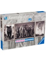 Панорамен пъзел Ravensburger от 1000 части - Пантера, лъв и слон
