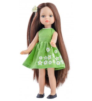 Кукла Paola Reina Mini Amigas - Естела, със зелена рокля на бели цветя, 21 cm