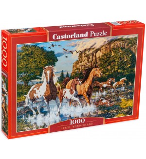 Пъзел Castorland от 1000 части - Коне в реката