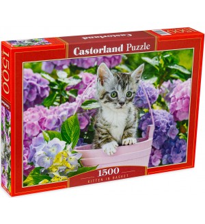 Пъзел Castorland от 1500 части - Коте в кошничка