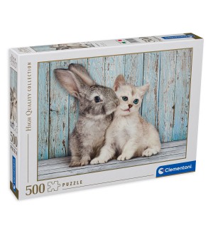 Пъзел Clementoni от 500 части - Коте и зайче