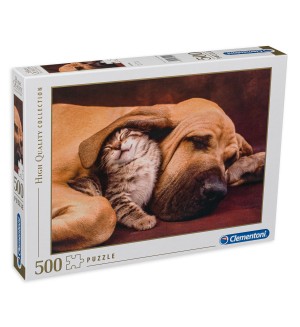 Пъзел Clementoni от 500 части - Куче и коте