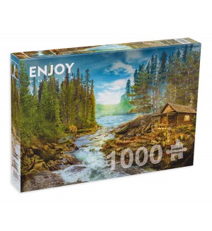 Пъзел Enjoy от 1000 части - Дървена колиба край брезите
