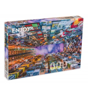 Пъзел Enjoy от 1000 части - Пъстроцветна жилищна сграда,  Хонгконг