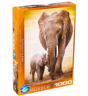 Пъзел Eurographics от 1000 части - Слон и малкото му