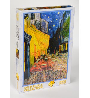 Пъзел Gold Puzzle от 1000 части - Кафе тераса през нощта (нарушена опаковка)