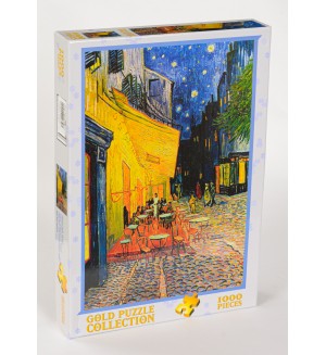 Пъзел Gold Puzzle от 1000 части - Кафе тераса през нощта (нарушена опаковка)