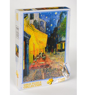 Пъзел Gold Puzzle от 1000 части - Кафе тераса през нощта (нарушена опаковка)