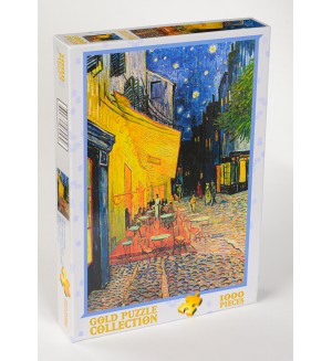 Пъзел Gold Puzzle от 1000 части - Кафе тераса през нощта (нарушена опаковка)