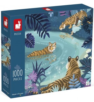 Пъзел Janod от 1000 части - Тигри на лунна светлина