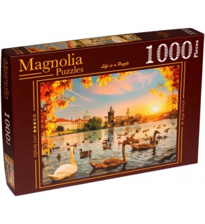 Пъзел Magnolia от 1000 части - Лебеди край Чарлз Бридж
