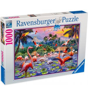 Пъзел Ravensburger от 1000 части - Розови фламингота