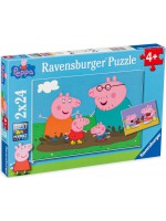 Пъзел Ravensburger от 2 x 24 части - Прасенцето Пепа и щастливото семейство