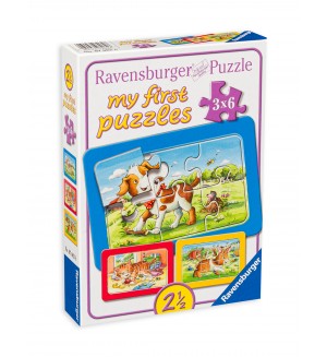 Пъзел Ravensburger от 3 х 6 части - Животни