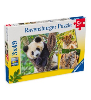 Пъзел Ravensburger от 3 x 49 части - Панда, тигър и лъв