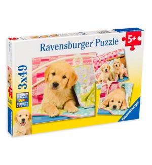 Пъзел Ravensburger от 3 x 49 части - Сладки кученца лабрадори