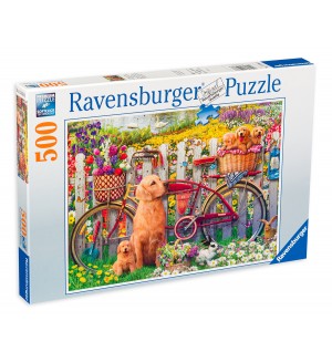 Пъзел Ravensburger от 500 части - Кученца в двора