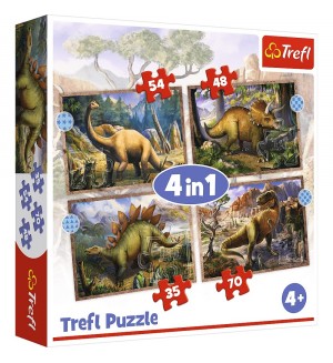 Пъзел Trefl 4 в 1 - Интересни динозаври