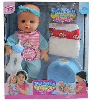 Пишкаща кукла-бебе Raya Toys - Bonnie, с аксесоари, в синьо