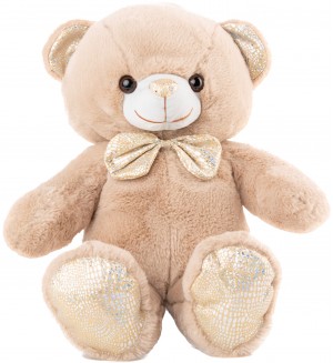 Плюшена играчка Амек Тойс - Бежово мече със златна папийонка, 26 cm;