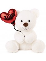Плюшена играчка Амек Тойс - Бяло мече със сърце, 22 cm