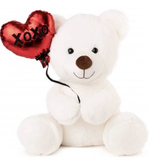 Плюшена играчка Амек Тойс - Бяло мече със сърце, 22 cm