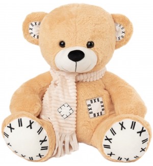 Плюшена играчка Амек Тойс - Мече бежово с шал и кръпка, 48 cm