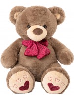 Плюшена играчка Амек Тойс - Мече кафяво с червена панделка, 50 cm