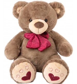 Плюшена играчка Амек Тойс - Мече кафяво с червена панделка, 50 cm