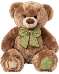 Плюшена играчка Амек Тойс - Мече кафяво със зелена панделка, 40 cm
