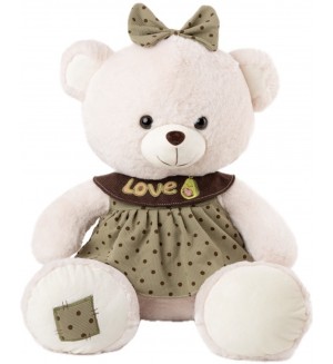 Плюшена играчка Амек Тойс - Мече момиче със зелена рокля, 40 cm