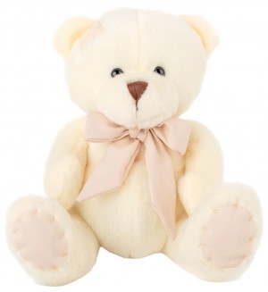 Плюшена играчка Амек Тойс - Мече с бежова панделка, бяло, 20 cm