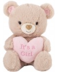Плюшена играчка Амек Тойс - Мече с розово сърце “It’s a Girl”, 21 cm