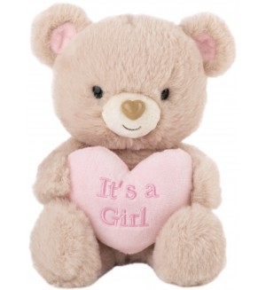 Плюшена играчка Амек Тойс - Мече с розово сърце “It’s a Girl”, 21 cm