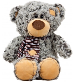 Плюшена играчка Амек Тойс - Мече с шал, сиво, 25 cm
