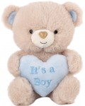 Плюшена играчка Амек Тойс - Мече с синьо сърце “It’s a Boy”, 21 cm