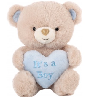 Плюшена играчка Амек Тойс - Мече с синьо сърце “It’s a Boy”, 21 cm
