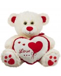 Плюшена играчка Амек Тойс - Мече със сърце с кант червен, 45 cm
