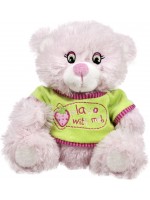 Плюшена играчка Амек Тойс - Розово мече с тениска, 23 cm