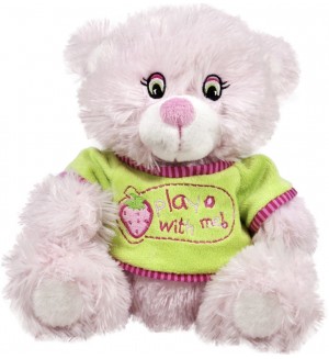 Плюшена играчка Амек Тойс - Розово мече с тениска, 23 cm
