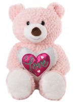 Плюшена играчка Амек Тойс - Розово мече със сърце, 30 cm