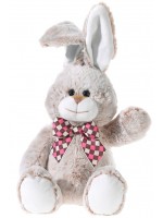 Плюшена играчка Heunec - Зайче с карирана панделка, бежово, 30 cm