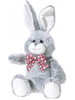 Плюшена играчка Heunec - Зайче с карирана панделка, сиво, 30 cm
