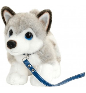 Плюшена играчка Keel Toys Куче - Хъски, с каишка, 30 cm