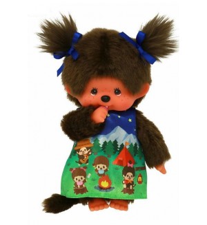 Плюшена играчка Monchhichi - Camping Dress Girl, Маймунка, 20 cm