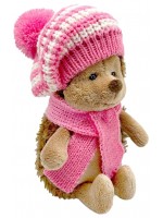 Плюшена играчка Orange Toys Life - Пухкавият таралеж, с раирана розова барета, 15 cm